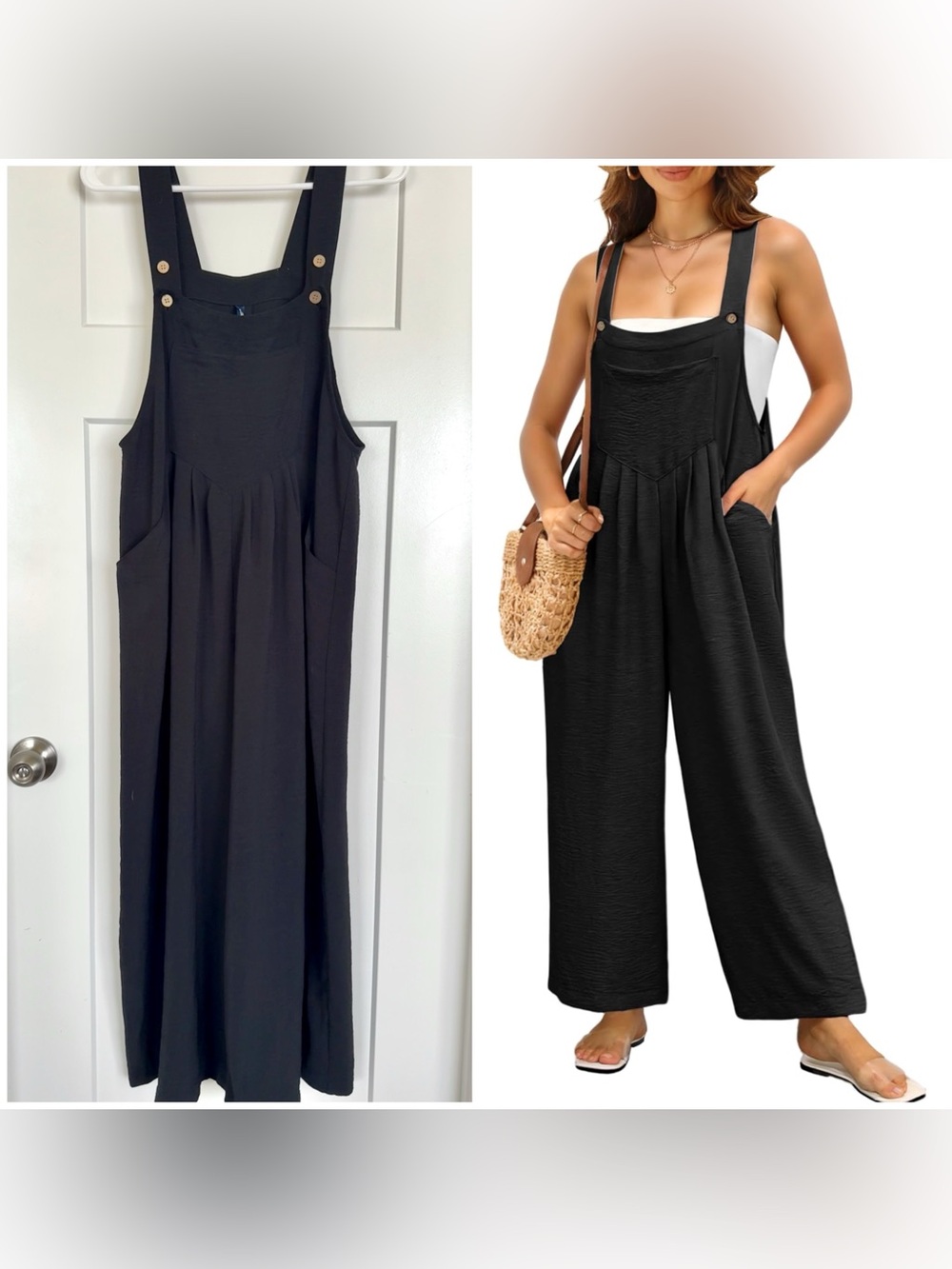 IWOLLENCE Black Wide Leg Overall Jumpsuit Size Small